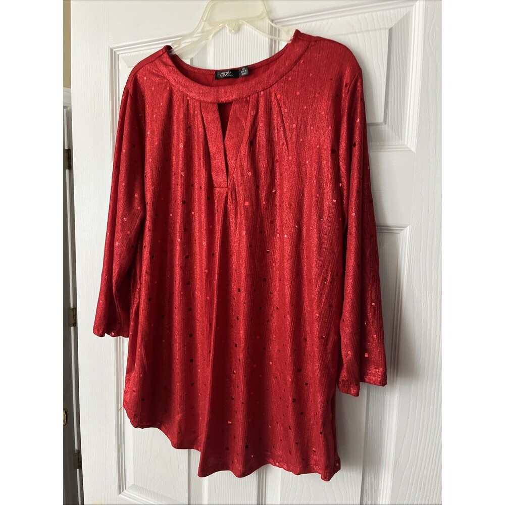 Sparkling Red w key hole shirt/blouse for women PLUS 2XL Festive Lightweight